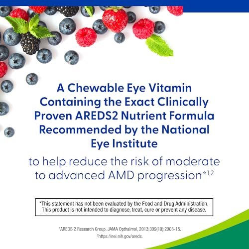 PreserVision AREDS 2 Augenvitamine – Lutin & Zeaxanthin Kautabletten mit Vitamin C, E, Zink & Kupfer, gemischte Beere, 60 Tabletten