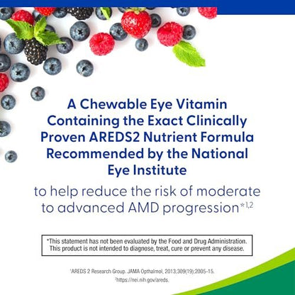 PreserVision AREDS 2 Augenvitamine – Lutin & Zeaxanthin Kautabletten mit Vitamin C, E, Zink & Kupfer, gemischte Beere, 60 Tabletten