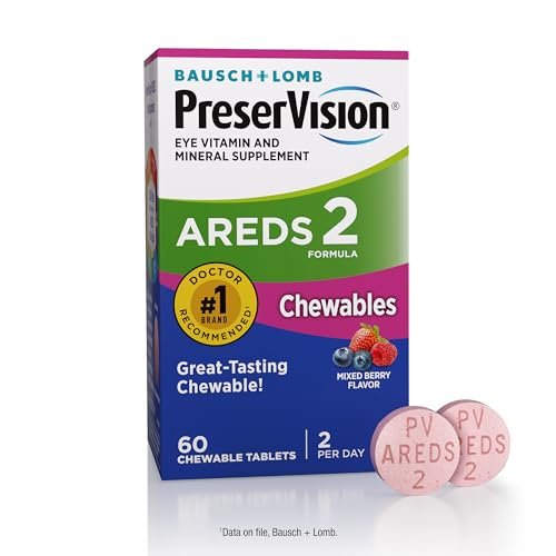 PreserVision AREDS 2 Augenvitamine – Lutin & Zeaxanthin Kautabletten mit Vitamin C, E, Zink & Kupfer, gemischte Beere, 60 Tabletten