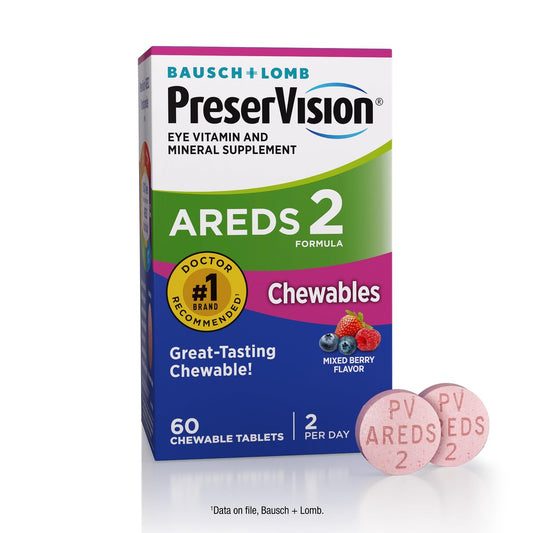 PreserVision AREDS 2 Augenvitamine – Lutin & Zeaxanthin Kautabletten mit Vitamin C, E, Zink & Kupfer, gemischte Beere, 60 Tabletten