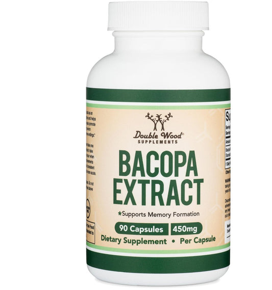 Bacopa Monnieri Kapseln 20% Bacoside 450mg, 90 Stück (Non-GMO, Glutenfrei) Brahmi-Extrakt – Gedächtnisergänzung für Gehirngesundheit, Fokus und kognitive Funktion von Double Wood