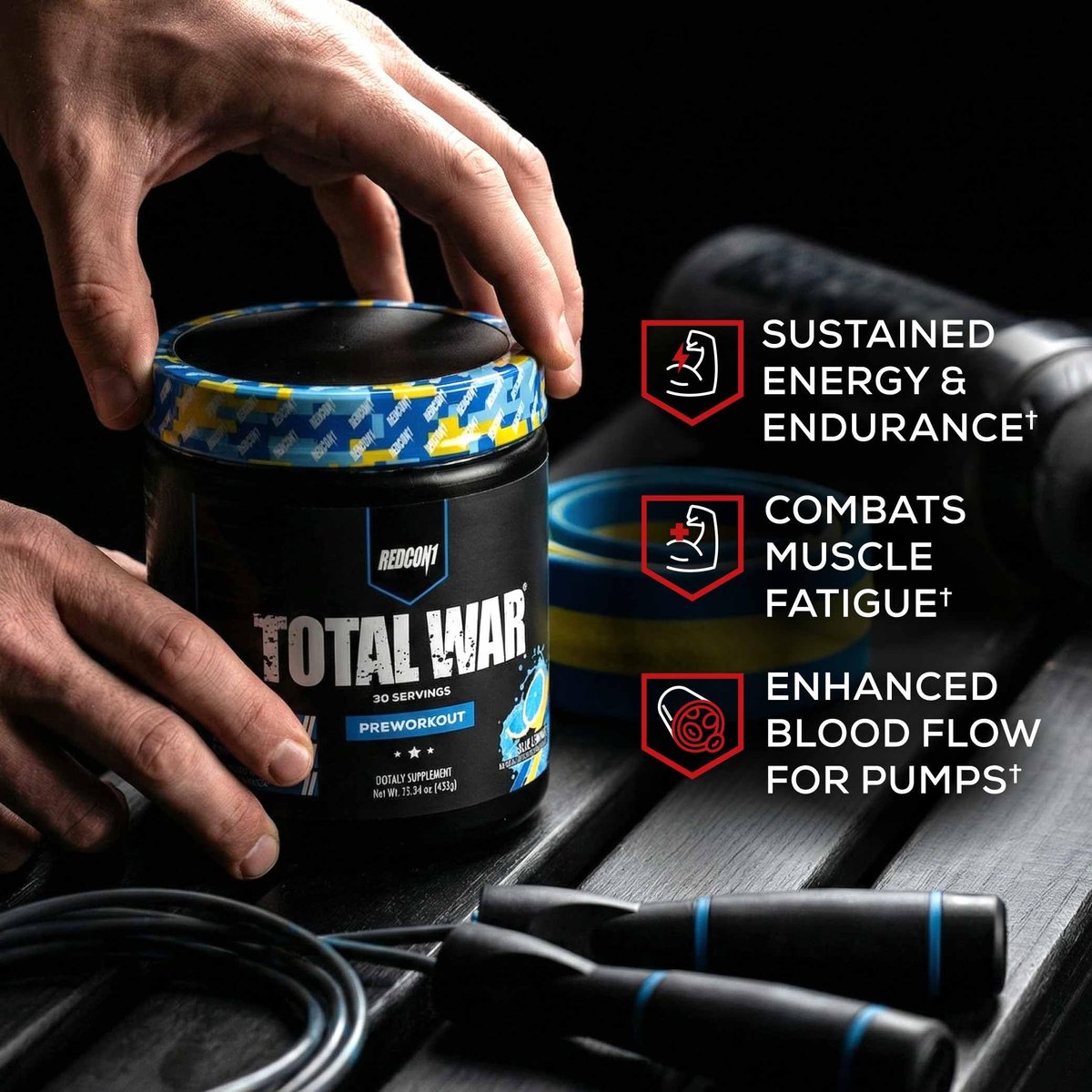 REDCON1 Total War Pre Workout, Saurer Gummibär - Schnell wirkendes koffeinhaltiges Preworkout für Männer + Frauen mit Beta-Alanin - Enthält Citrullinmalat für erhöhte Pumpe und Durchblutung (30 Portionen)