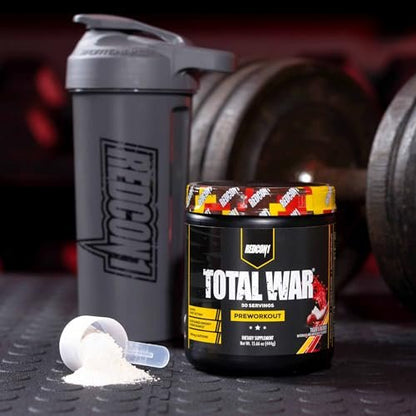 REDCON1 Total War Pre Workout, Saurer Gummibär - Schnell wirkendes koffeinhaltiges Preworkout für Männer + Frauen mit Beta-Alanin - Enthält Citrullinmalat für erhöhte Pumpe und Durchblutung (30 Portionen)
