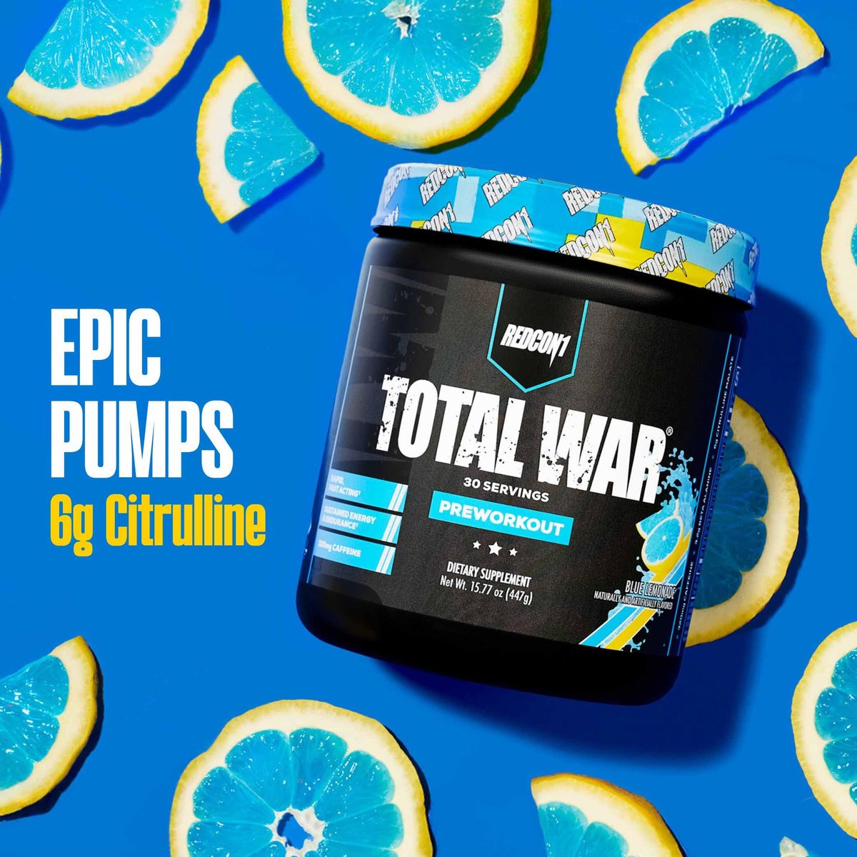 REDCON1 Total War Pre Workout, Saurer Gummibär - Schnell wirkendes koffeinhaltiges Preworkout für Männer + Frauen mit Beta-Alanin - Enthält Citrullinmalat für erhöhte Pumpe und Durchblutung (30 Portionen)