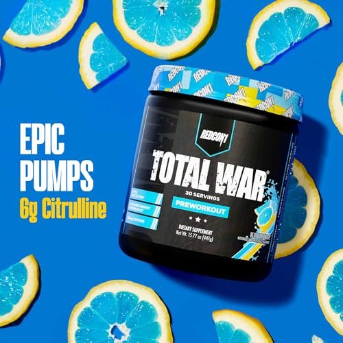 REDCON1 Total War Pre Workout, Saurer Gummibär - Schnell wirkendes koffeinhaltiges Preworkout für Männer + Frauen mit Beta-Alanin - Enthält Citrullinmalat für erhöhte Pumpe und Durchblutung (30 Portionen)