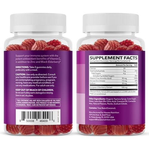 Sambucus Holunderbeeren Gummies für Erwachsene - Immununterstützung mit Vitamin C und Zink - Tägliche Abwehrkräfte - 60 Stück, 1 Monatsvorrat, Beerengeschmack - Praktisches Wellness