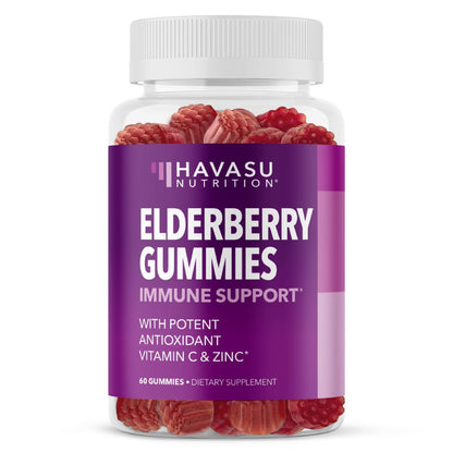 Sambucus Holunderbeeren Gummies für Erwachsene - Immununterstützung mit Vitamin C und Zink - Tägliche Abwehrkräfte - 60 Stück, 1 Monatsvorrat, Beerengeschmack - Praktisches Wellness