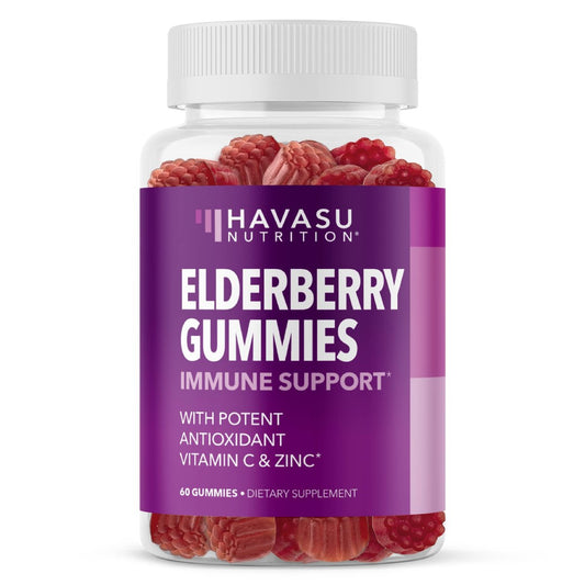 Sambucus Holunderbeeren Gummies für Erwachsene - Immununterstützung mit Vitamin C und Zink - Tägliche Abwehrkräfte - 60 Stück, 1 Monatsvorrat, Beerengeschmack - Praktisches Wellness