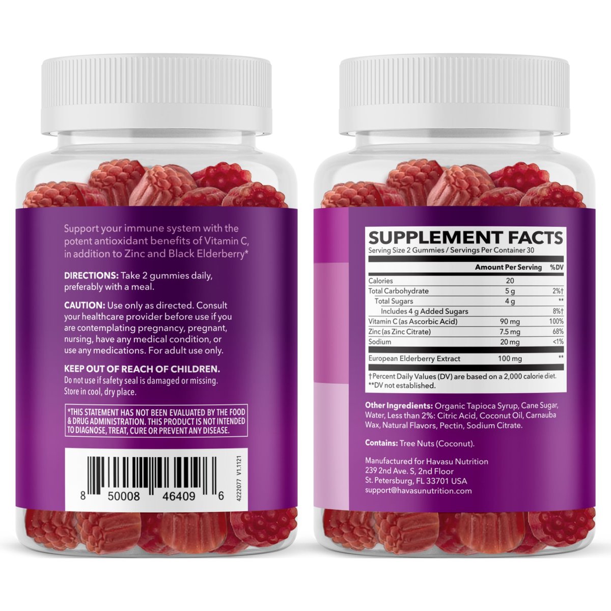 Sambucus Holunderbeeren Gummies für Erwachsene - Immununterstützung mit Vitamin C und Zink - Tägliche Abwehrkräfte - 60 Stück, 1 Monatsvorrat, Beerengeschmack - Praktisches Wellness