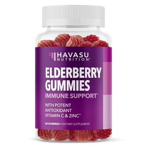 Sambucus Holunderbeeren Gummies für Erwachsene - Immununterstützung mit Vitamin C und Zink - Tägliche Abwehrkräfte - 60 Stück, 1 Monatsvorrat, Beerengeschmack - Praktisches Wellness
