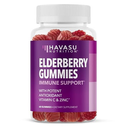 Sambucus Holunderbeeren Gummies für Erwachsene - Immununterstützung mit Vitamin C und Zink - Tägliche Abwehrkräfte - 60 Stück, 1 Monatsvorrat, Beerengeschmack - Praktisches Wellness