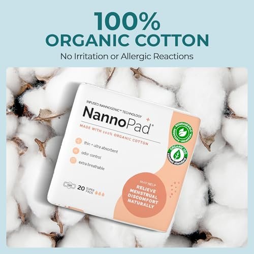 NannoPad Bio Binden für Frauen – 100% Bio-Baumwolle, Nachtbinden mit Flügeln, Hohe Saugfähigkeit (180 ml), Bequem & Ultradünn – Ohne Duftstoffe, Geruchskontrolle, Atmungsaktiv – Super (1 Packung, 20 Stück)