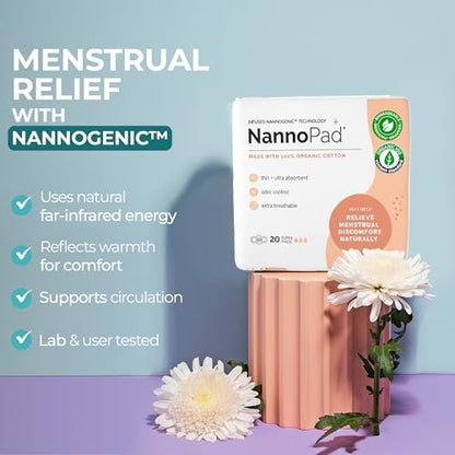 NannoPad Bio Binden für Frauen – 100% Bio-Baumwolle, Nachtbinden mit Flügeln, Hohe Saugfähigkeit (180 ml), Bequem & Ultradünn – Ohne Duftstoffe, Geruchskontrolle, Atmungsaktiv – Super (1 Packung, 20 Stück)
