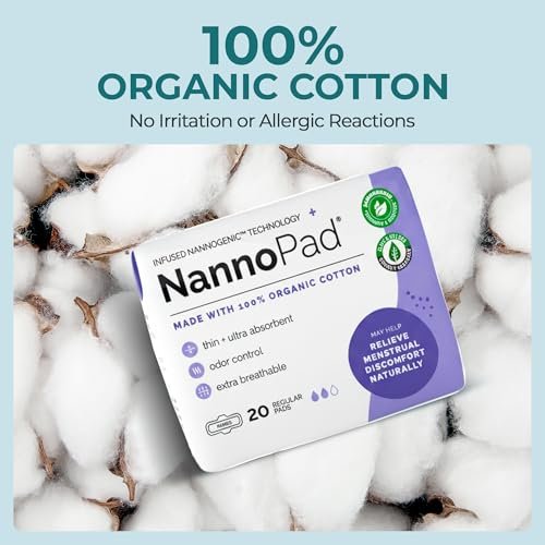 NannoPad Bio-Binden für Frauen – 100 % Bio-Baumwollbinden mit Flügeln – Hohe Saugfähigkeit 130 ml, bequem & hauchdünn – ohne Duftstoffe, geruchsneutralisierend, atmungsaktiv – Regular (1 Packung, 20 Stück)