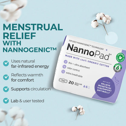 NannoPad Bio-Binden für Frauen – 100 % Bio-Baumwollbinden mit Flügeln – Hohe Saugfähigkeit 130 ml, bequem & hauchdünn – ohne Duftstoffe, geruchsneutralisierend, atmungsaktiv – Regular (1 Packung, 20 Stück)