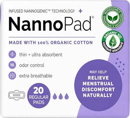 NannoPad Bio-Binden für Frauen – 100 % Bio-Baumwollbinden mit Flügeln – Hohe Saugfähigkeit 130 ml, bequem & hauchdünn – ohne Duftstoffe, geruchsneutralisierend, atmungsaktiv – Regular (1 Packung, 20 Stück)