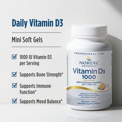 Nordic Naturals Pro Vitamin D3 1000, Orange - 120 Mini Softgels - 1000 IE Vitamin D3 - Unterstützt gesunde Knochen, Stimmung & Immunsystem - Non-GMO - 120 Portionen