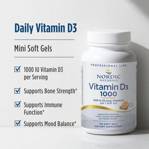 Nordic Naturals Pro Vitamin D3 1000, Orange - 120 Mini Softgels - 1000 IE Vitamin D3 - Unterstützt gesunde Knochen, Stimmung & Immunsystem - Non-GMO - 120 Portionen