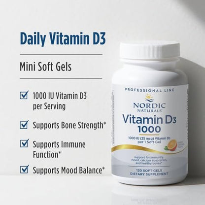 Nordic Naturals Pro Vitamin D3 1000, Orange - 120 Mini Softgels - 1000 IE Vitamin D3 - Unterstützt gesunde Knochen, Stimmung & Immunsystem - Non-GMO - 120 Portionen