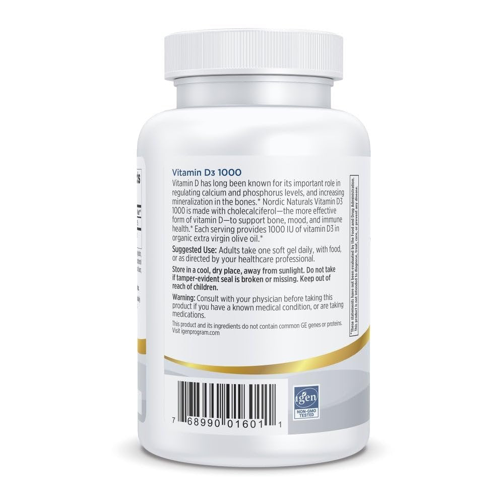 Nordic Naturals Pro Vitamin D3 1000, Orange - 120 Mini Softgels - 1000 IE Vitamin D3 - Unterstützt gesunde Knochen, Stimmung & Immunsystem - Non-GMO - 120 Portionen