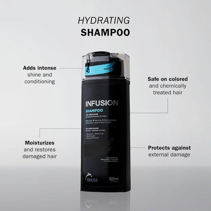 TRUSS Infusion Haar Shampoo - Reinigendes Shampoo für trockenes Haar, Reparatur, Feuchtigkeit und Schutz - 100% vegan, farbschonend mit Anti-Aging-Vorteilen (300 ml)