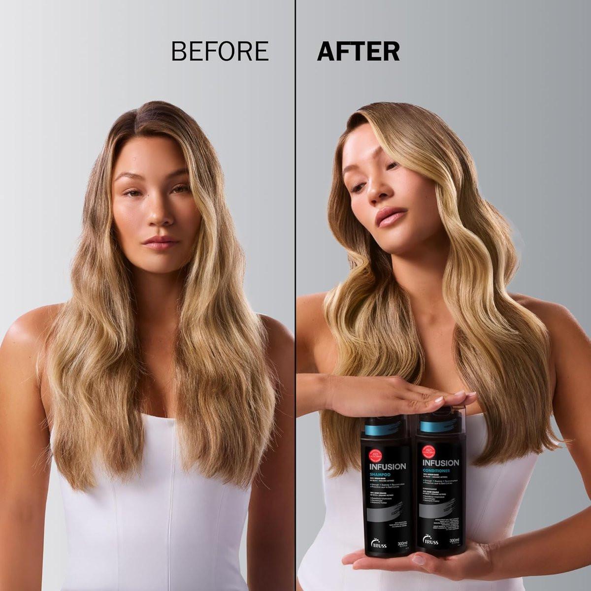 TRUSS Infusion Haar Shampoo - Reinigendes Shampoo für trockenes Haar, Reparatur, Feuchtigkeit und Schutz - 100% vegan, farbschonend mit Anti-Aging-Vorteilen (300 ml)