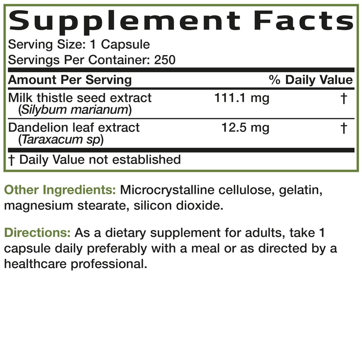 Bronson Mariendistel Silymarin & Löwenzahn Extrakt – Leberunterstützung, Antioxidantien, Entgiftung, 250 Kapseln