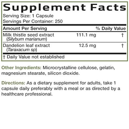 Bronson Mariendistel Silymarin & Löwenzahn Extrakt – Leberunterstützung, Antioxidantien, Entgiftung, 250 Kapseln