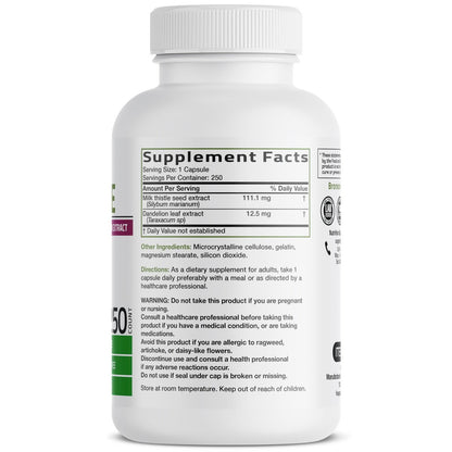 Bronson Mariendistel Silymarin & Löwenzahn Extrakt – Leberunterstützung, Antioxidantien, Entgiftung, 250 Kapseln