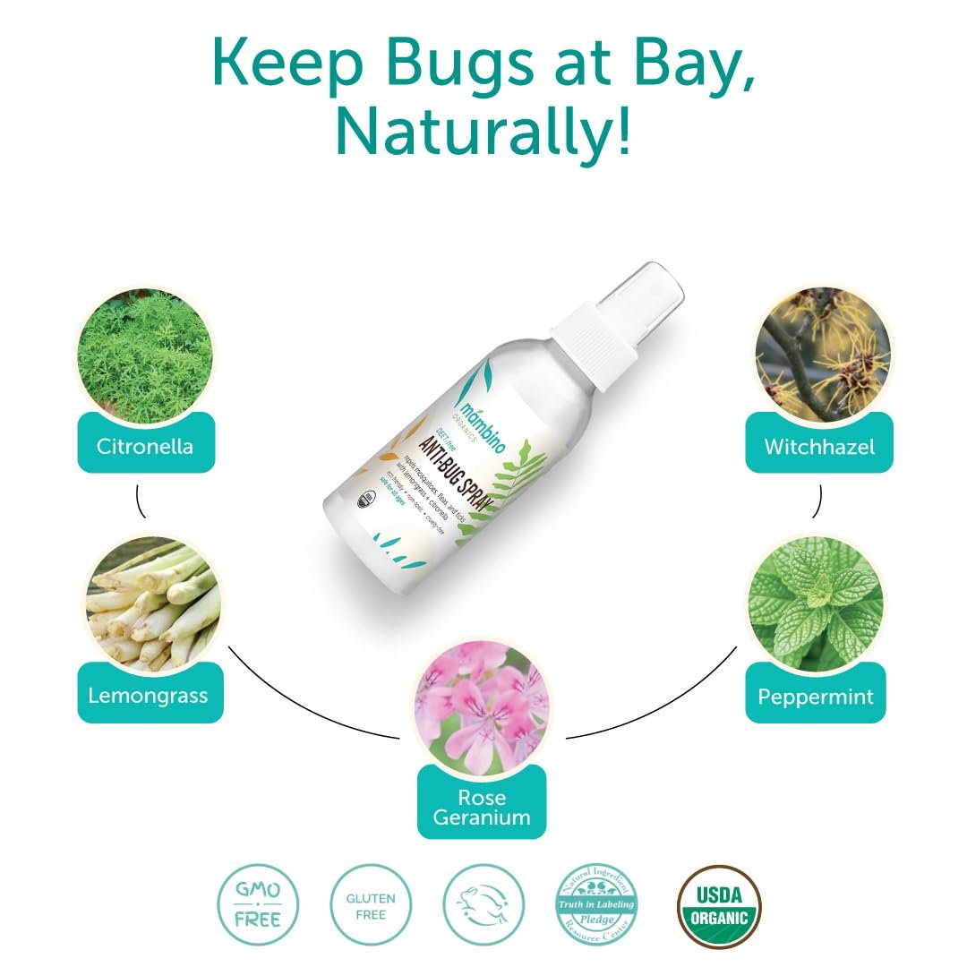 Mambino Organics Anti-Bug Spray – DEET-freier, organischer Mückenschutz mit ätherischen Ölen, riffsicher, gesichtssicherer Schutz für Babys, Kinder und Erwachsene, 80 ml