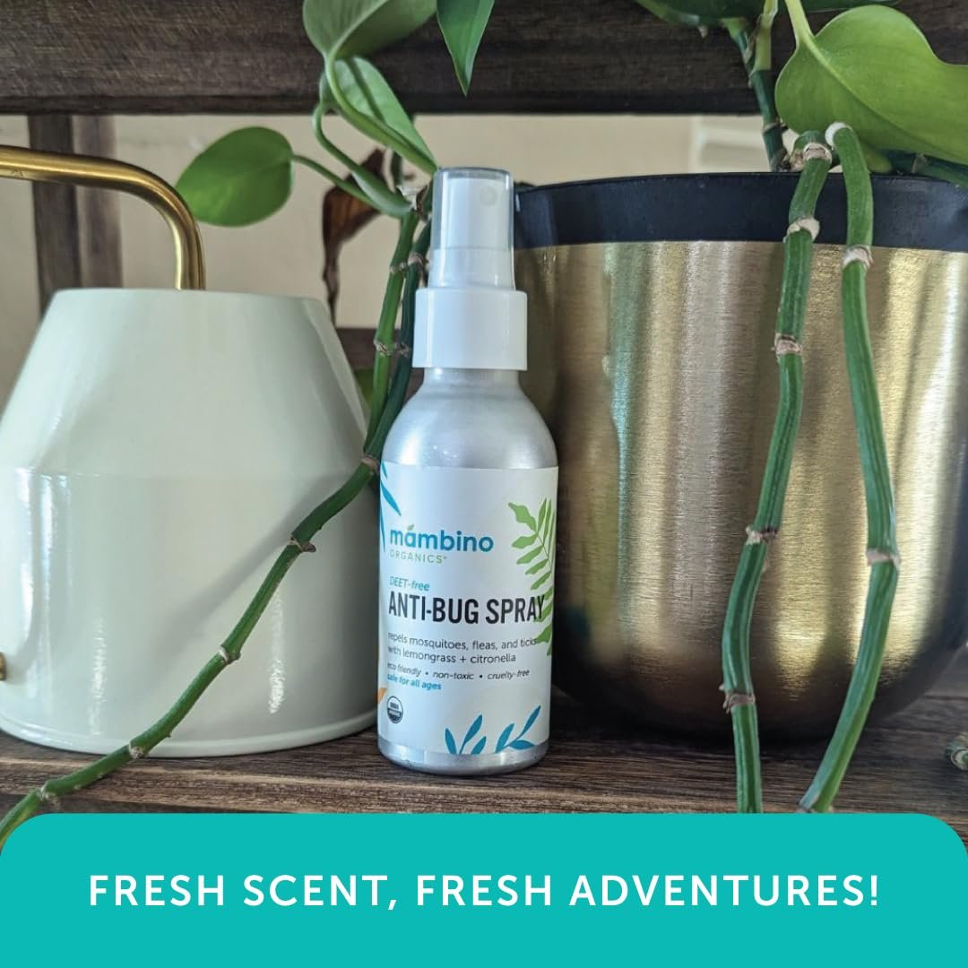 Mambino Organics Anti-Bug Spray – DEET-freier, organischer Mückenschutz mit ätherischen Ölen, riffsicher, gesichtssicherer Schutz für Babys, Kinder und Erwachsene, 80 ml