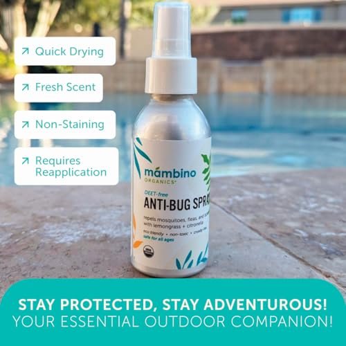 Mambino Organics Anti-Bug Spray – DEET-freier, organischer Mückenschutz mit ätherischen Ölen, riffsicher, gesichtssicherer Schutz für Babys, Kinder und Erwachsene, 80 ml