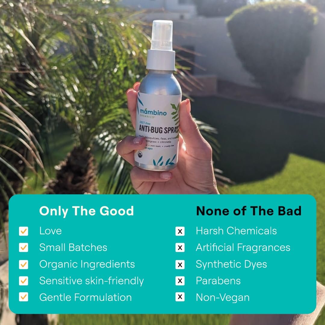 Mambino Organics Anti-Bug Spray – DEET-freier, organischer Mückenschutz mit ätherischen Ölen, riffsicher, gesichtssicherer Schutz für Babys, Kinder und Erwachsene, 80 ml