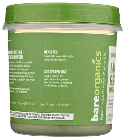 BareOrganics Marine Super Greens Pulver – USDA Bio, Vegan, Glutenfrei, Non-GMO, BPA-frei, Superfood-Pulver mit Bio-Kelp, Spirulina & Chlorella - 227 g