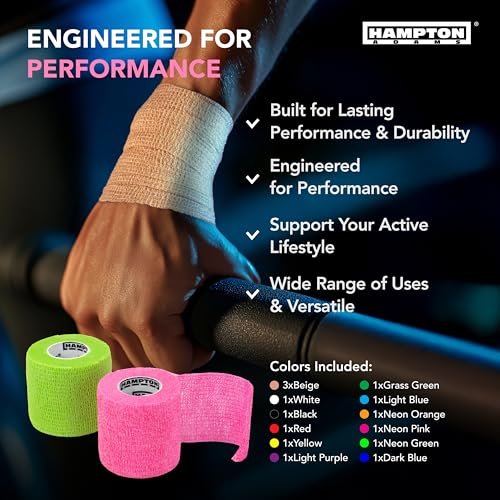 Hampton Adams Selbstklebender Verband (14er-Pack) | 15ft | Haustiersicher | Atmungsaktive elastische Kohäsionsbandage für Sportverletzungen (Regenbogen-Mix)