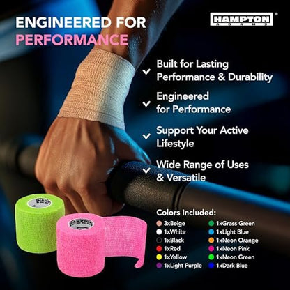 Hampton Adams Selbstklebender Verband (14er-Pack) | 15ft | Haustiersicher | Atmungsaktive elastische Kohäsionsbandage für Sportverletzungen (Regenbogen-Mix)