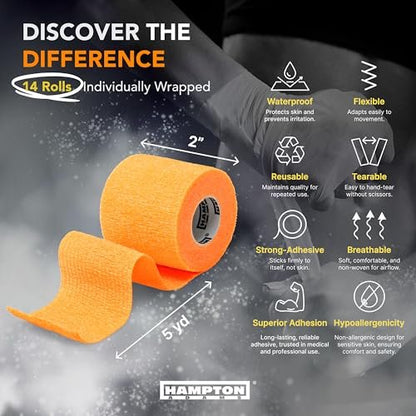 Hampton Adams Selbstklebender Verband (14er-Pack) | 15ft | Haustiersicher | Atmungsaktive elastische Kohäsionsbandage für Sportverletzungen (Regenbogen-Mix)