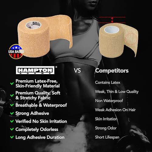 Hampton Adams Selbstklebender Verband (14er-Pack) | 15ft | Haustiersicher | Atmungsaktive elastische Kohäsionsbandage für Sportverletzungen (Regenbogen-Mix)