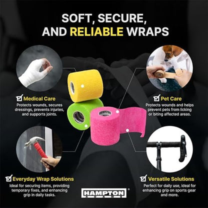 Hampton Adams Selbstklebender Verband (14er-Pack) | 15ft | Haustiersicher | Atmungsaktive elastische Kohäsionsbandage für Sportverletzungen (Regenbogen-Mix)