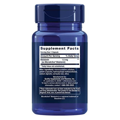 Life Extension Melatonin IR/XR 1,5 mg – Schlafunterstützung mit sofortiger & verlängerter Freisetzung, 60 Kapseln