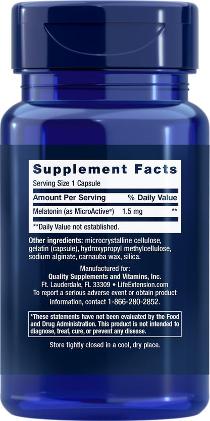 Life Extension Melatonin IR/XR 1,5 mg – Schlafunterstützung mit sofortiger & verlängerter Freisetzung, 60 Kapseln