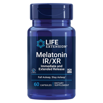 Life Extension Melatonin IR/XR 1,5 mg – Schlafunterstützung mit sofortiger & verlängerter Freisetzung, 60 Kapseln