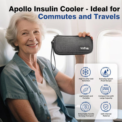 Apollo Walker Insulin-Kühl-Reiseetui für Diabetiker mit Kühlakkus und Isolierfutter - TSA-geprüft, grau, klein