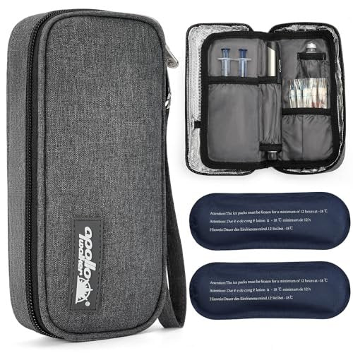 Apollo Walker Insulin-Kühl-Reiseetui für Diabetiker mit Kühlakkus und Isolierfutter - TSA-geprüft, grau, klein