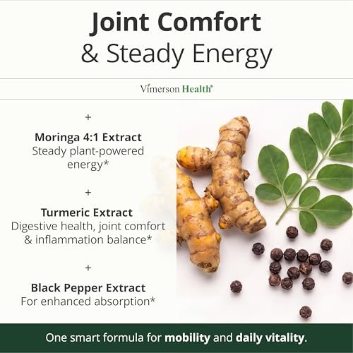 Moringa Kapseln – 3-in-1 Kurkuma Moringa Nahrungsergänzung mit BioPerin (Schwarzer Pfeffer Extrakt) für maximale Aufnahme – Hochwirksamer 4:1 Moringa Oleifera Extrakt + Kurkuma für Energie & Gelenkunterstützung – 60 Kapseln