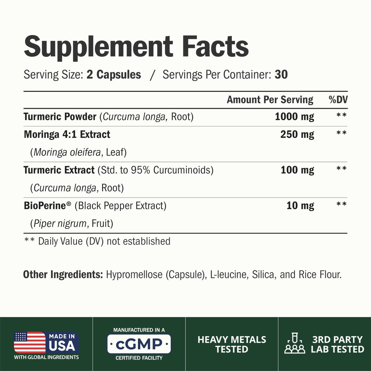 Moringa Kapseln – 3-in-1 Kurkuma Moringa Nahrungsergänzung mit BioPerin (Schwarzer Pfeffer Extrakt) für maximale Aufnahme – Hochwirksamer 4:1 Moringa Oleifera Extrakt + Kurkuma für Energie & Gelenkunterstützung – 60 Kapseln
