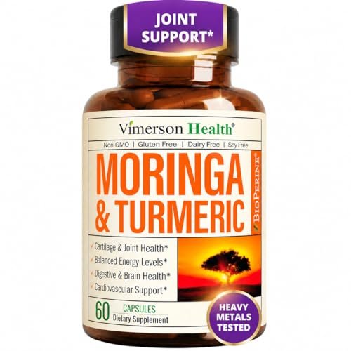Moringa Kapseln – 3-in-1 Kurkuma Moringa Nahrungsergänzung mit BioPerin (Schwarzer Pfeffer Extrakt) für maximale Aufnahme – Hochwirksamer 4:1 Moringa Oleifera Extrakt + Kurkuma für Energie & Gelenkunterstützung – 60 Kapseln