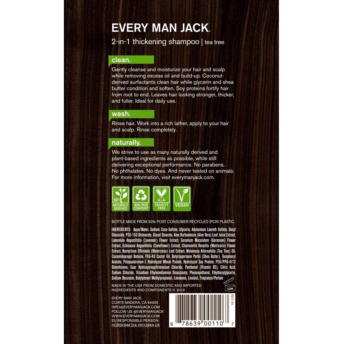 Every Man Jack 2-in-1 Thickening Shampoo + Conditioner - Kokos, Aloe & Teebaumöl - 2er-Pack (2x 400 ml)