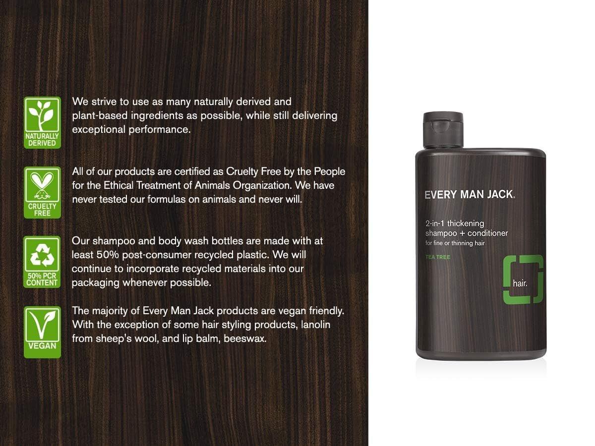 Every Man Jack 2-in-1 Thickening Shampoo + Conditioner - Kokos, Aloe & Teebaumöl - 2er-Pack (2x 400 ml)