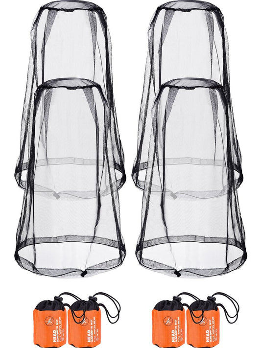 HESTYA 4er-Pack Moskitonetz-Gesichtsmaske für Outdoor, Wandern, Camping, Klettern – Mückenschutz (Schwarz)